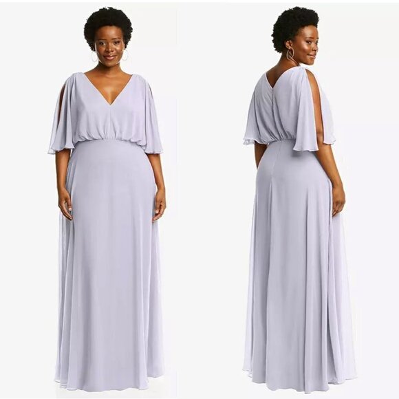 AFTER SIX Split Blouson Sleeve Gown in Silver Dove Size US 10R - Picture 1 of 11